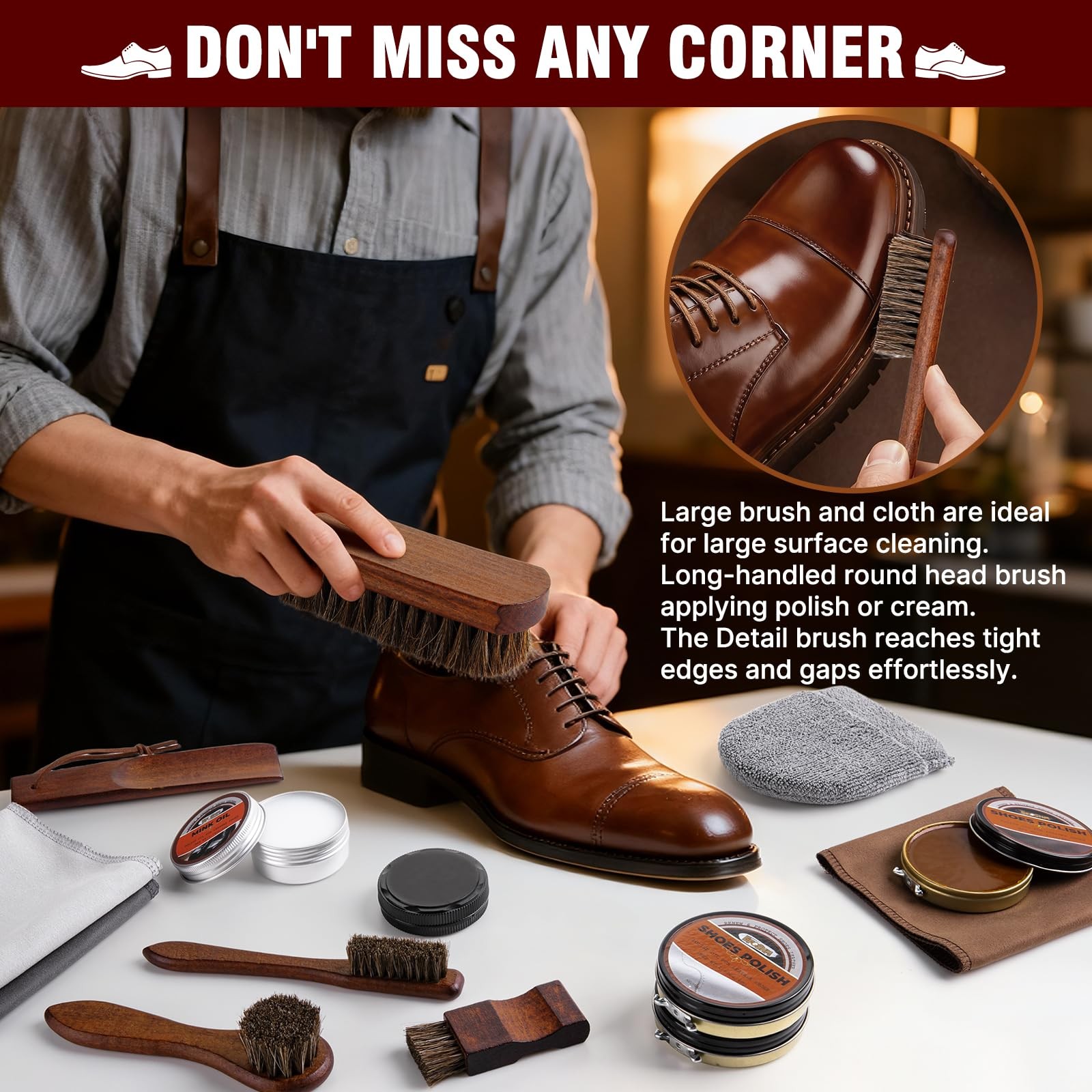 15-in-1 Shoe Shine Kit & Leather Polish Set with 4 Horsehair Brushes, Black 1