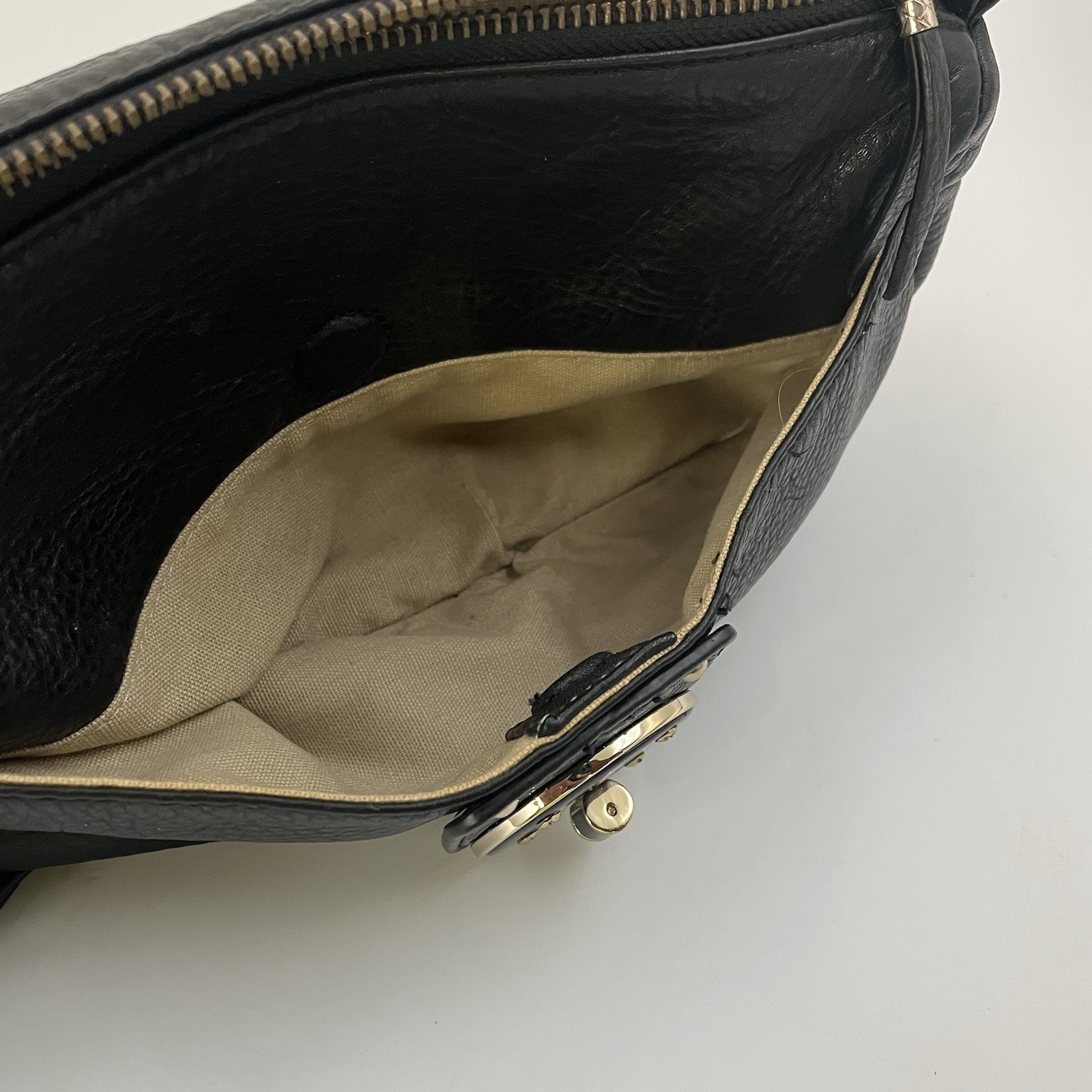 Elliott Lucca Purse Mari Black Leather Gold Trim Shoulder Handbag / Purse