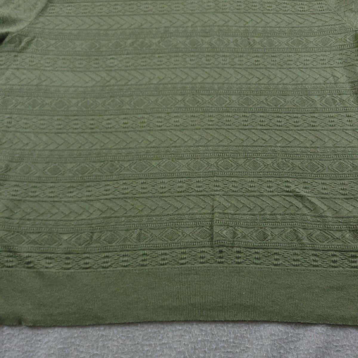 J Crew Sweater Mens XL Green 100% Cotton Guernsey Stitch Knit Pullover Crewneck