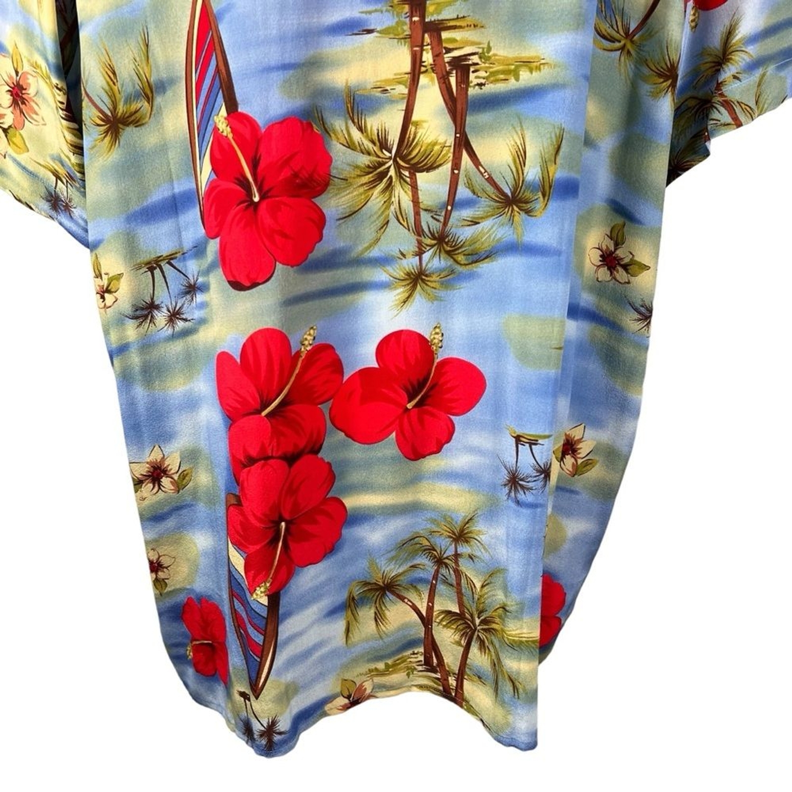 Hawaiian Silk American Classics by Anne Bowen Button Front Short Sleeves 3X Blue