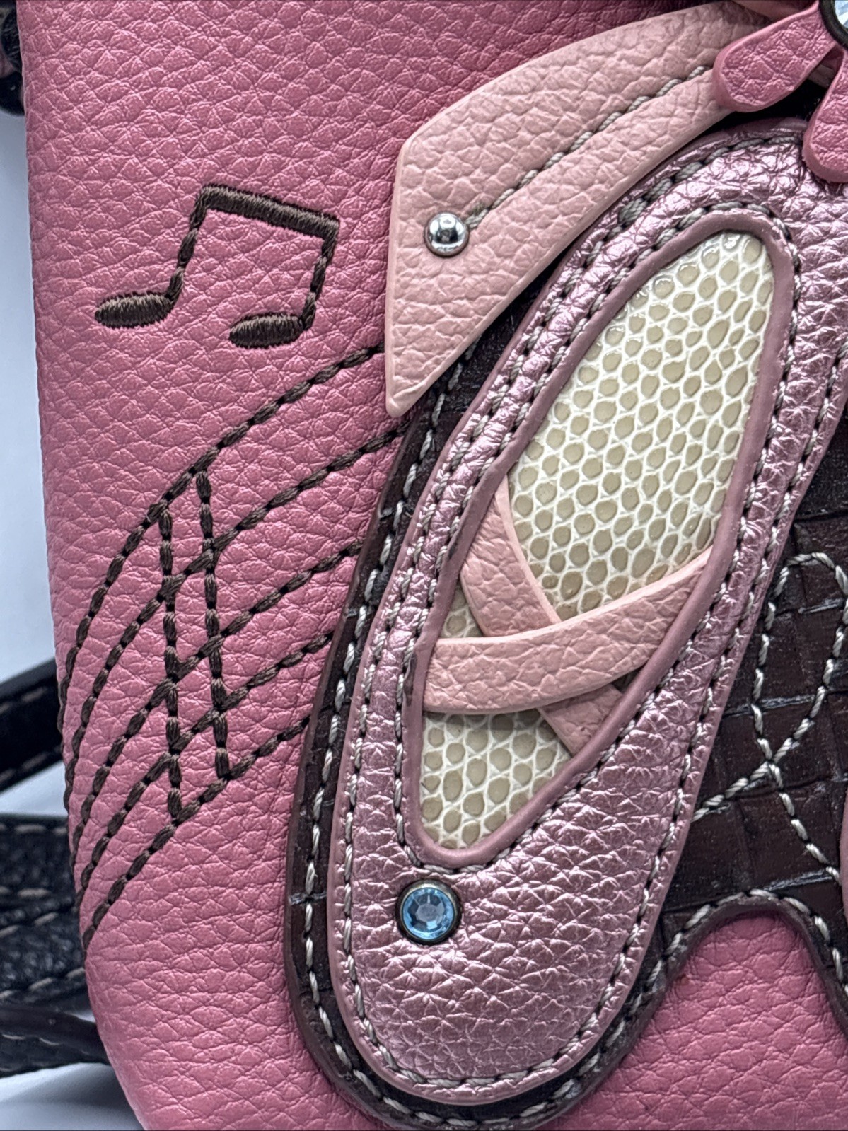 Chala Ballet Slippers Musical Notes Pink Color Brown Strap Small Purse
