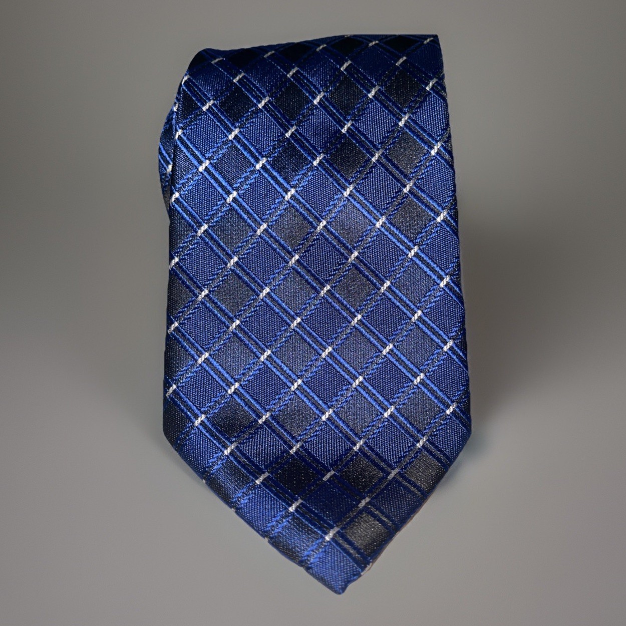 WeiShang Blue Plaid Necktie Handmade 100% Silk Classic Check Pattern Men’s Tie