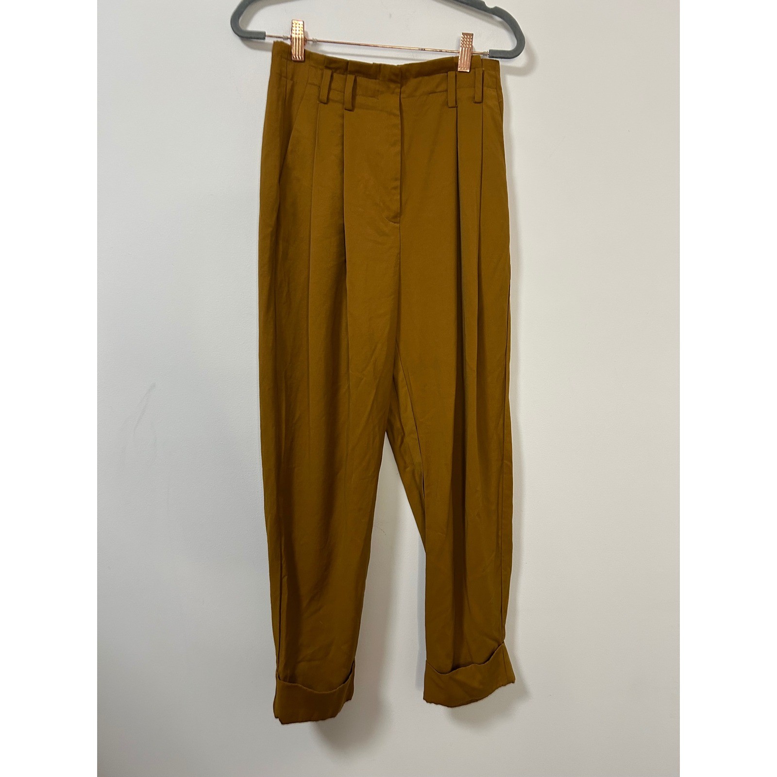Elizabeth and James Pleated Taper Leg High Waist Trousers Gold Ochre Size 6
