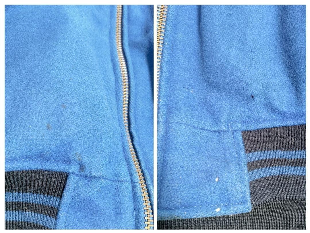 AVIREX Leather Wool Stadium Jacket Blouson Coat Men Size M Blue Black Vintage