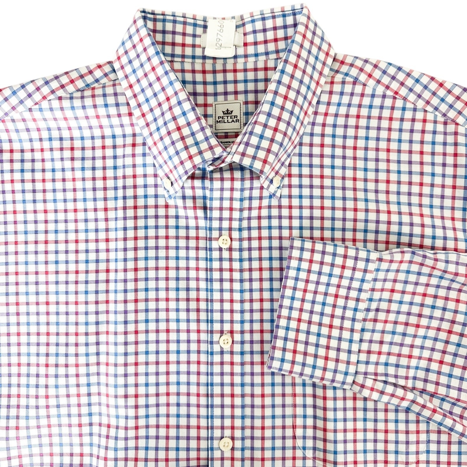 Peter Millar Button Down White Purple Red Blue Checks Shirt – XL