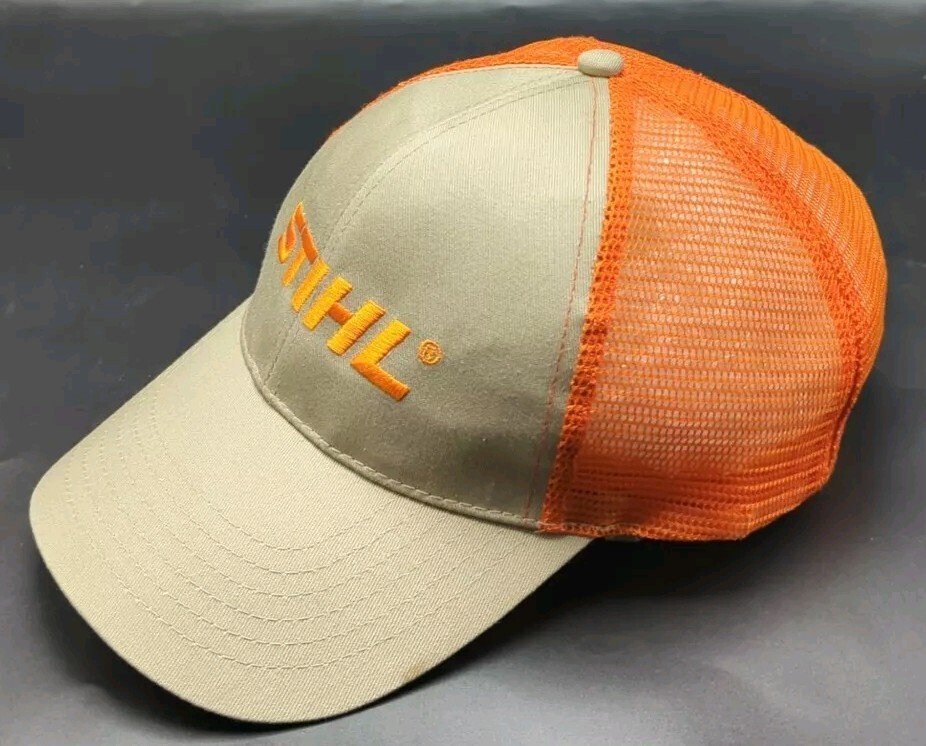 STIHL hat beige brown & orange adjustable snapback cap