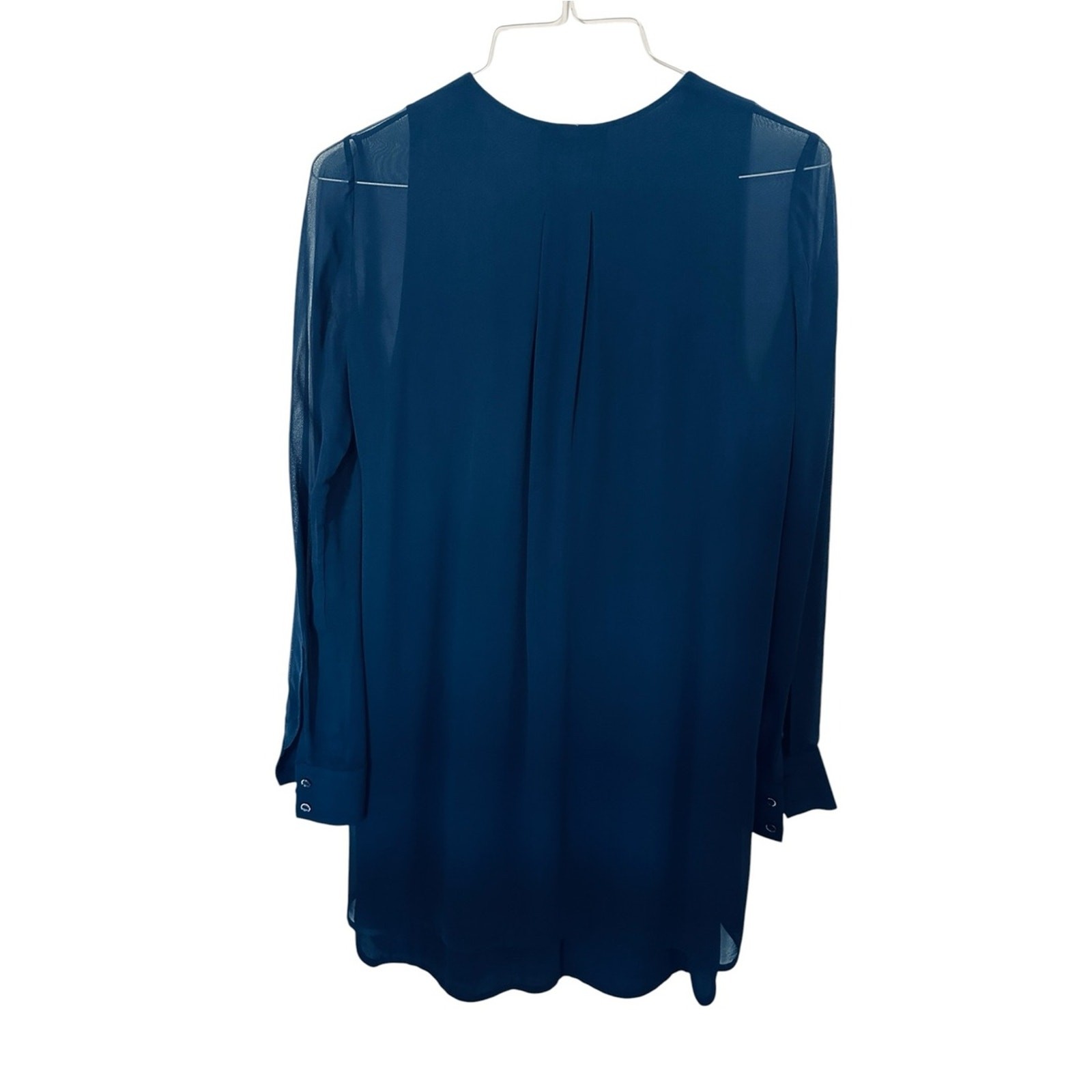 Vince 100% Silk Double Layer Shirttail Dress Navy Sheer Sleeves Size 4