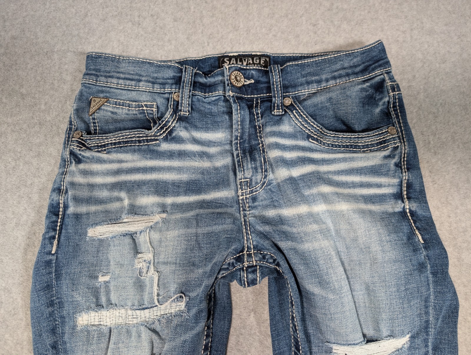 Salvage Supply Company Jeans 32Rx31 Blue Havoc Straight Slim Fit Distressed BKE