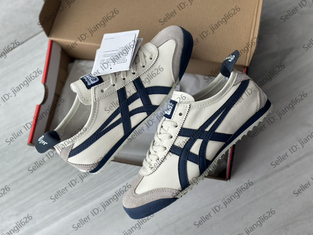 NEW Onitsuka Tiger Mexico 66 Classic Unisex Shoes Birch/Navy Blue Retro Sneaker