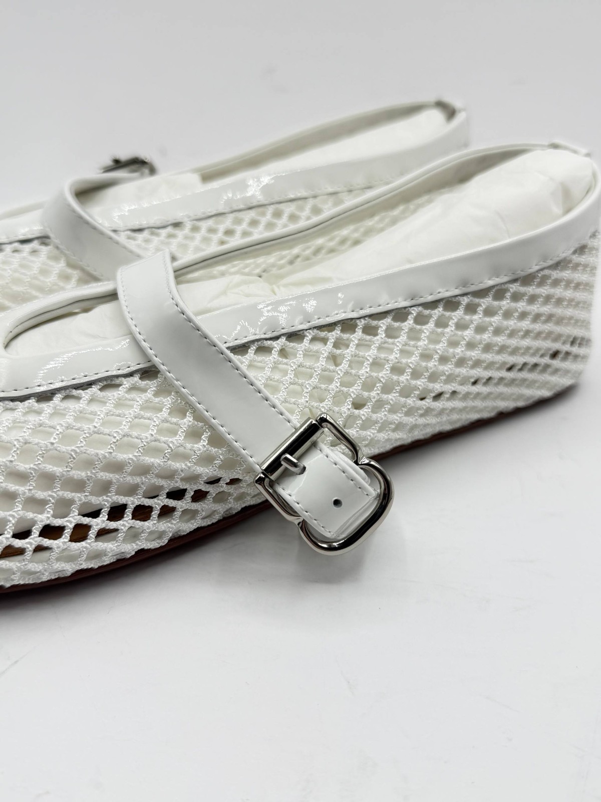 ALAIA BALLET Leather Mesh Flats White EU 39