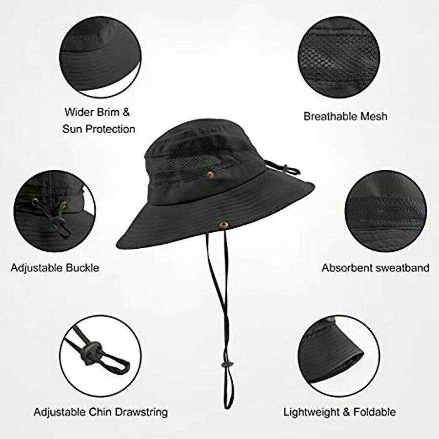 Wide Brim Sun Hat UV Protection Bucket Cap For Hiking Camping Fishing Safari Men