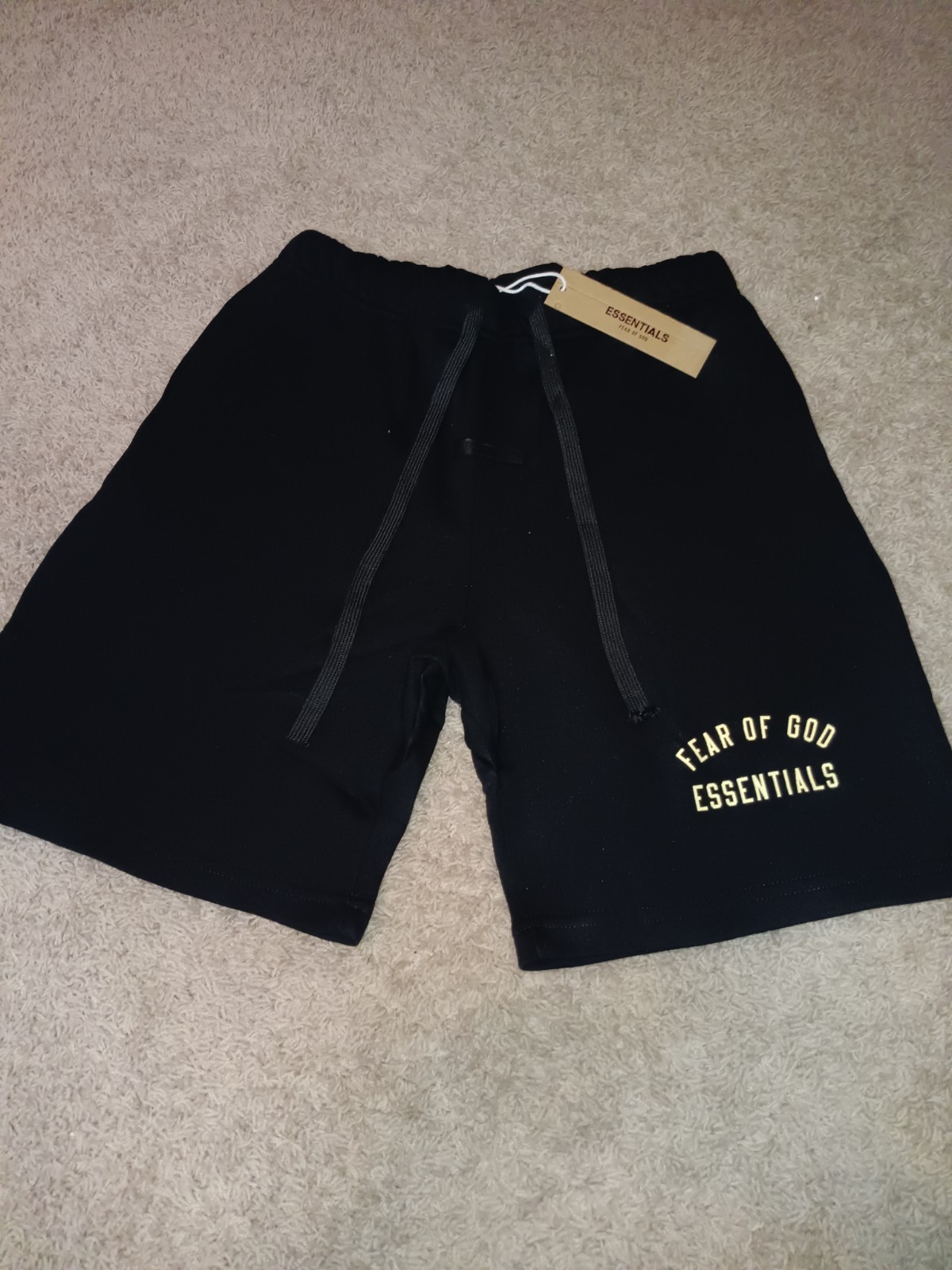 Essentials Men’s Black Fleece Sweat Shorts Drawstring Elastic Waist Logo M