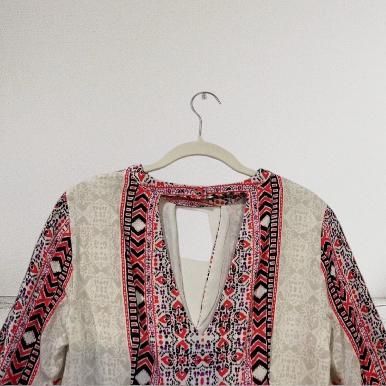 Free People Tegan Border Print Keyhole Mini Dress Size 2 Boho Summer Chic $108