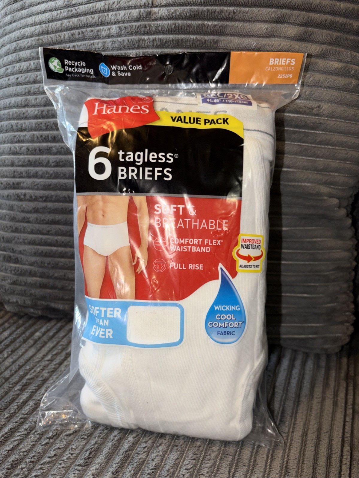 Hanes Men’s BRIEFS Size 2XL Tagless Comfort Wicking Stretch Soft 6Pack Underwear