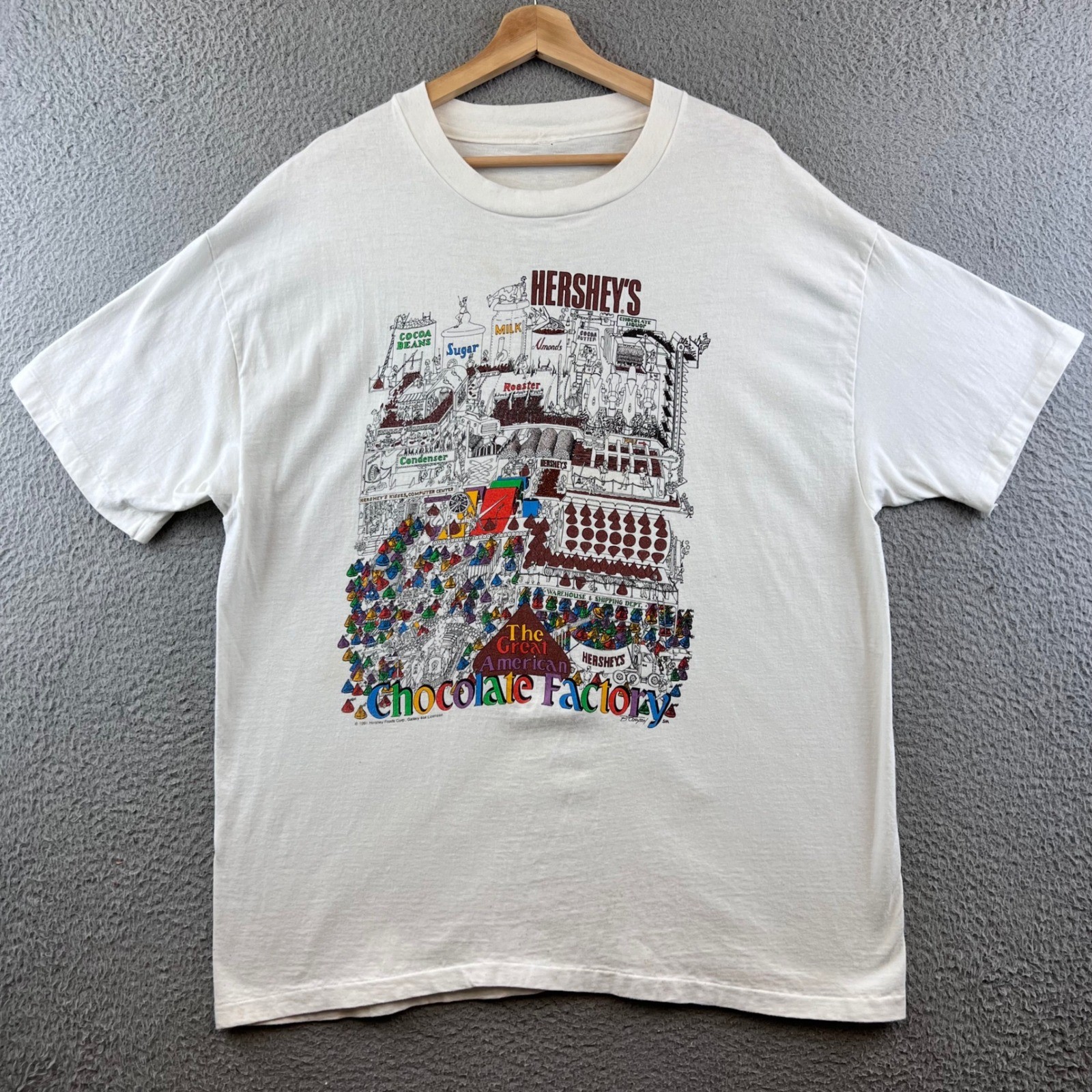 Vintage 1991 Hersheys Chocolate Factory Graphic Print T-Shirt XL