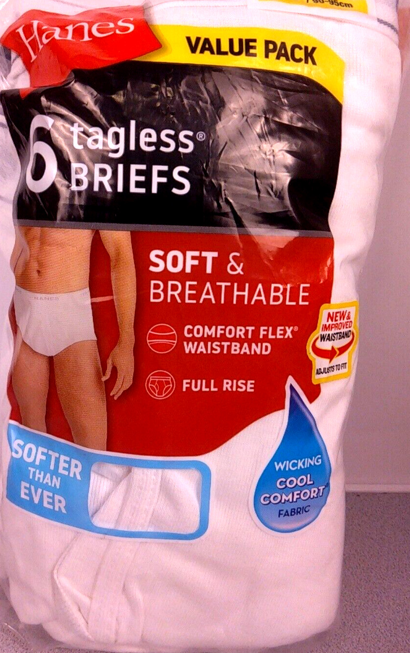 Hanes White Wicking Cool Comfort 6 Cotton Briefs Size L – Missing One (68)