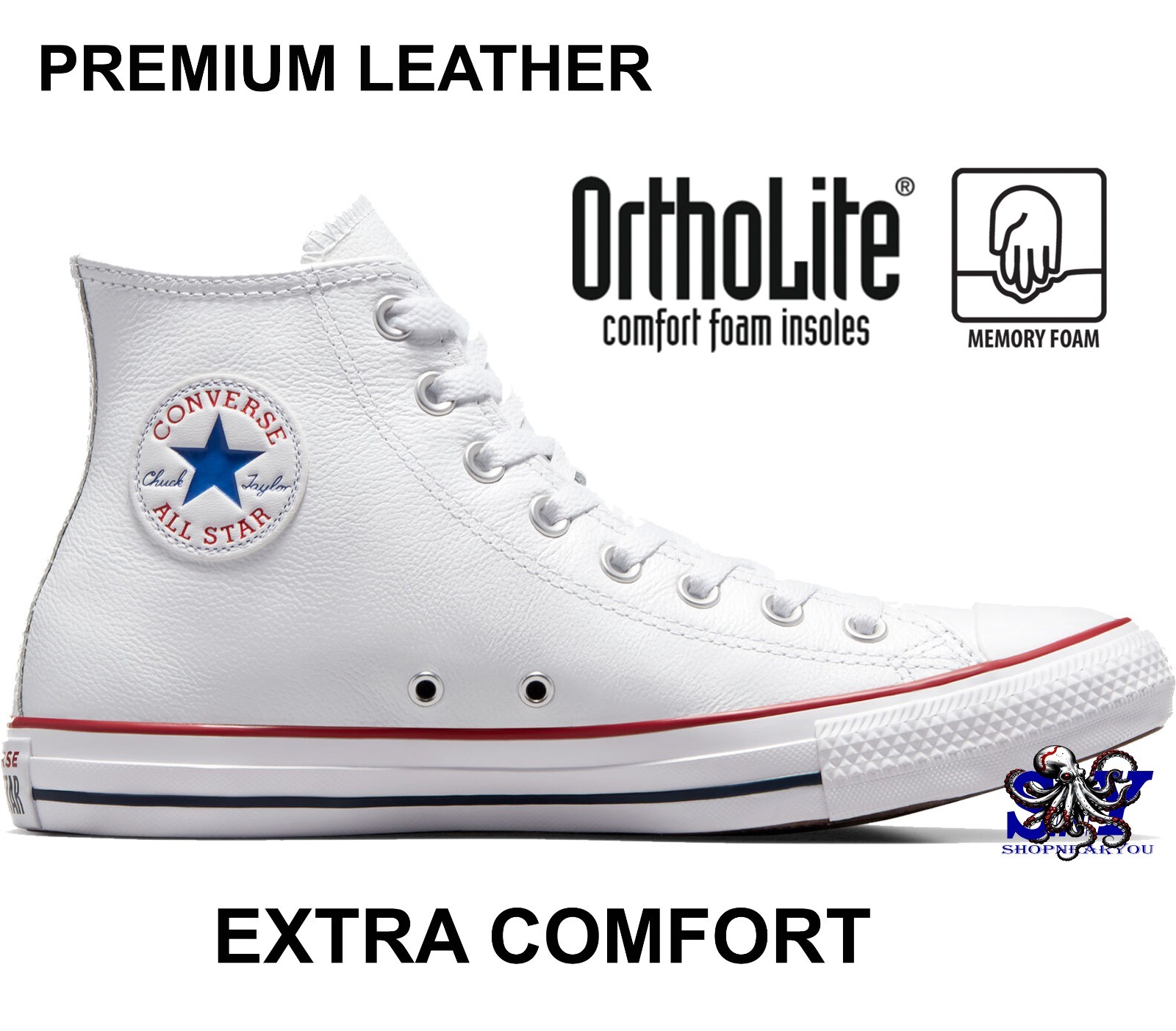 CONVERSE Chuck Taylor Men’s High Top Leather Sneakers Shoes Kicks New NIB White