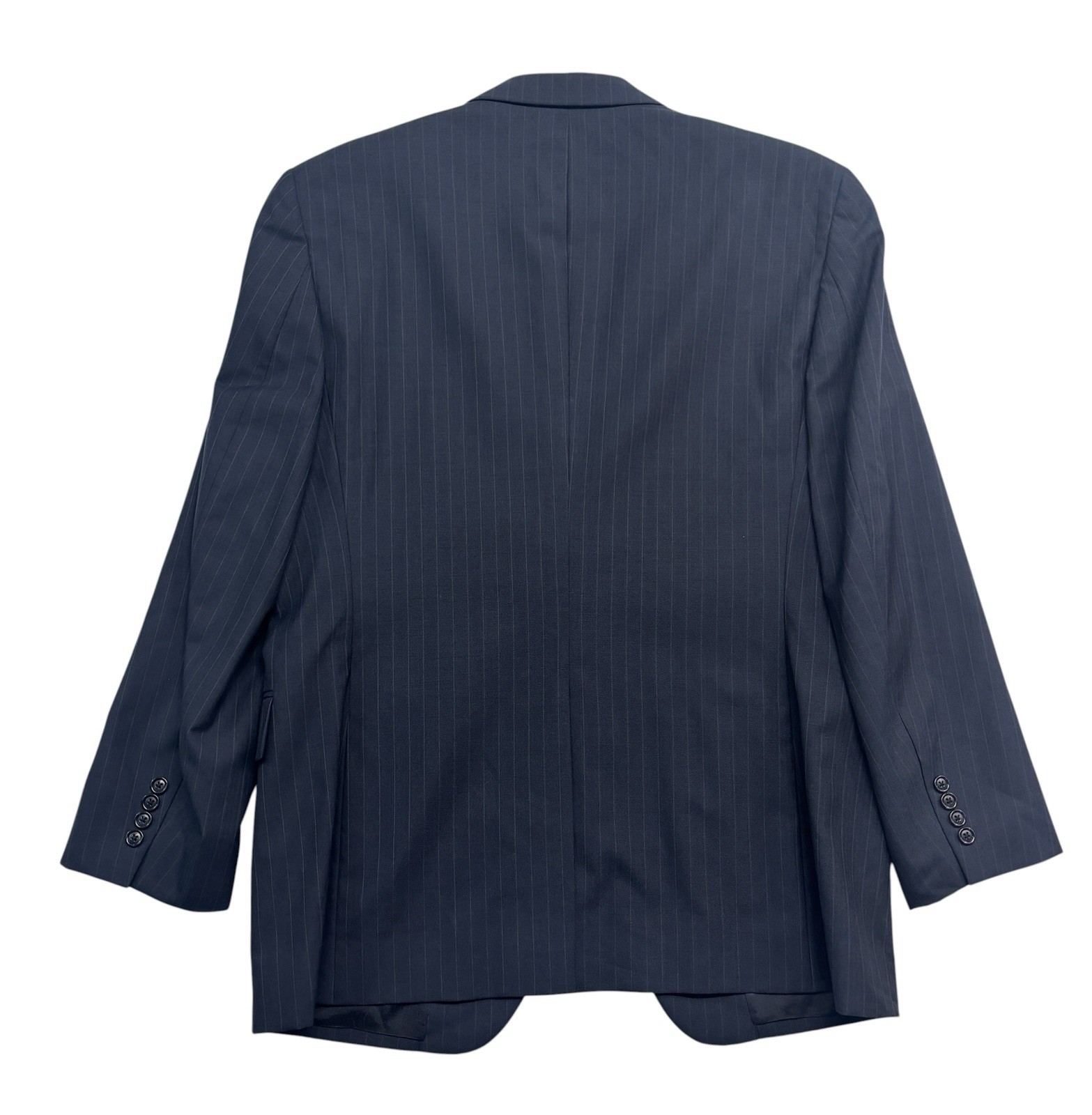 Jos A Bank 42R 36×31 Navy Blue Stripe 2pc Pant Suit Flat Front Wool Classic