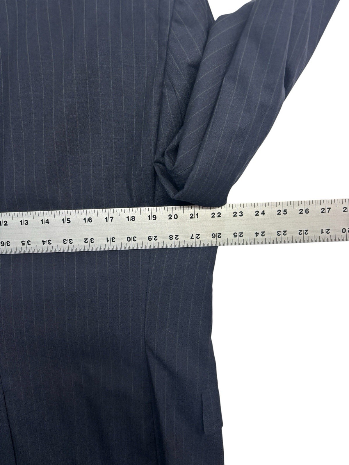 Jos A Bank 42R 36×31 Navy Blue Stripe 2pc Pant Suit Flat Front Wool Classic