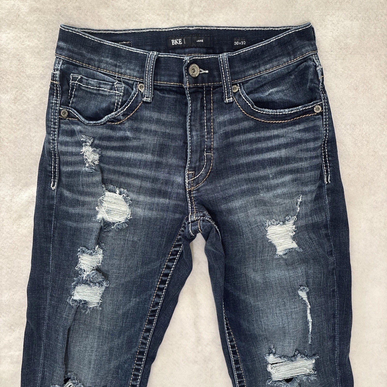 BKE Buckle Jake Jeans Men’s Size 30×32 Distressed Straight Leg Stretch Dark Wash