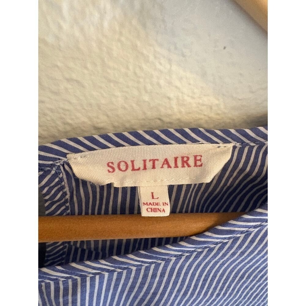 Solitaire Women’s Large Blouse Blue White Stripe Long Bell Sleeve Cotton Blend