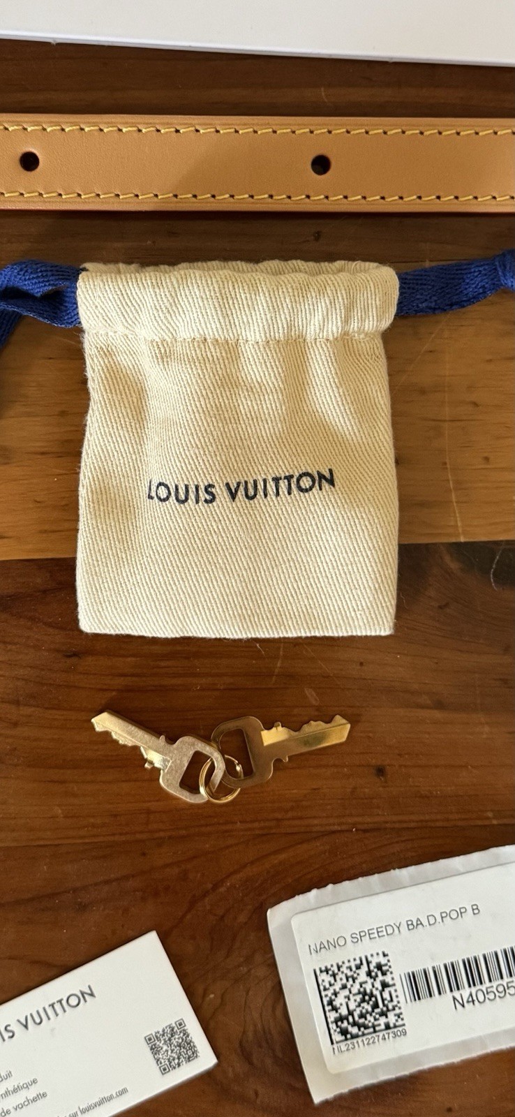 Louis Vuitton Nano Speedy Blue Brown Checkered Satchel w/ Strap, Dust Bag