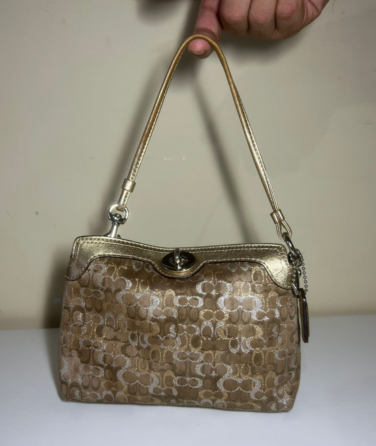 Coach Legacy Gold Metallic Turnlock Signature Bag