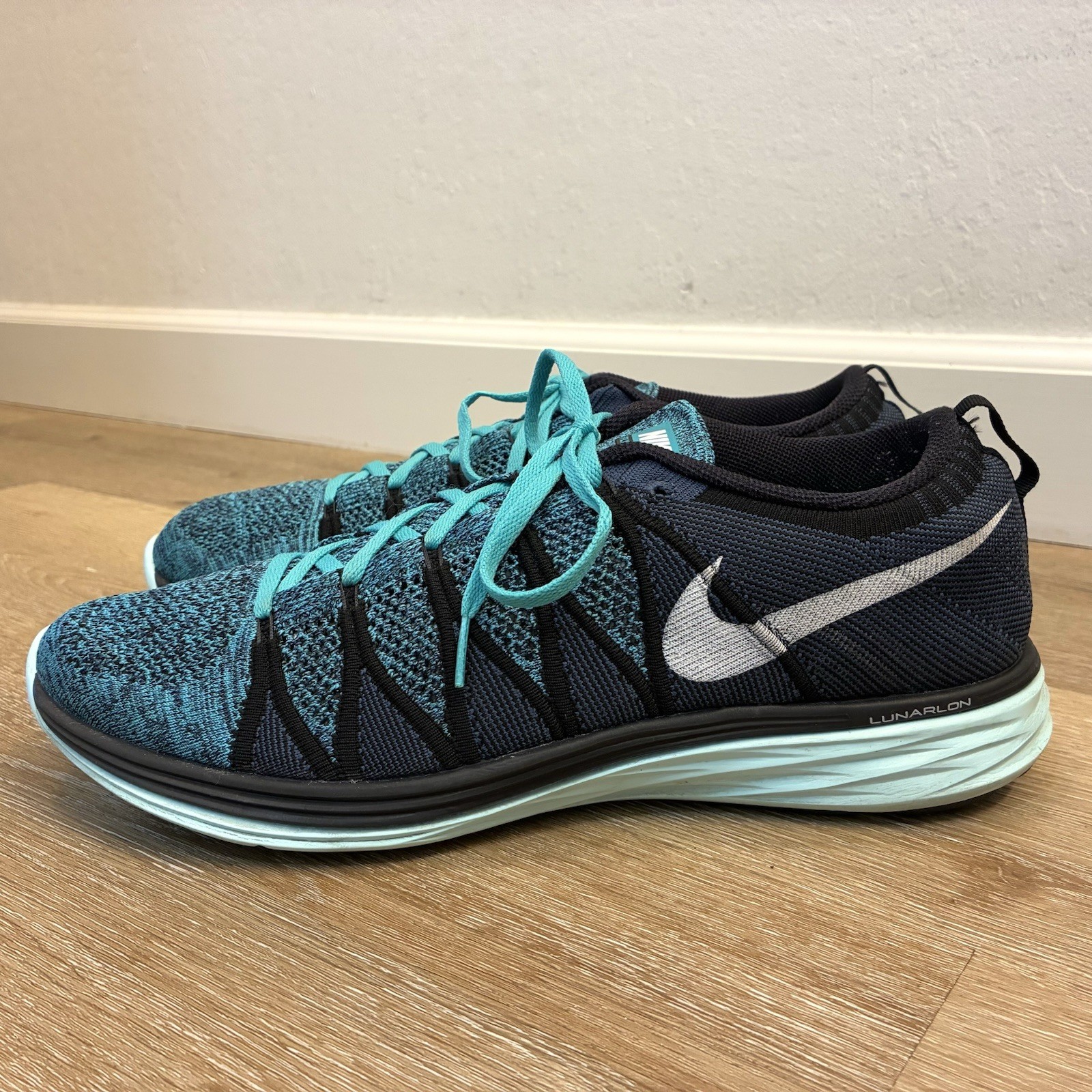 Nike Flyknit Lunar 2 Running Shoes Green Navy Teal Men’s US 14 Size 14