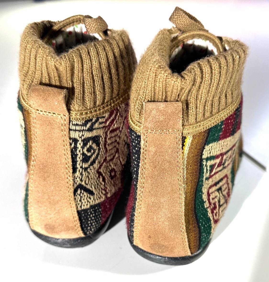 Handmade High-Top Sneakers With Knit Trim & Ethnic Woven Design