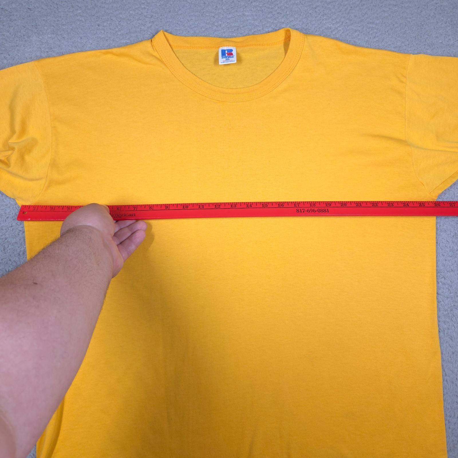 Vintage Russell Athletic T-Shirt Men’s 2XL Yellow Blank Single Stitch USA 90s