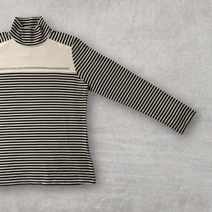 Soft Brushed texture Striped High Neck Top Paneled Rhinestone Accent Pullover