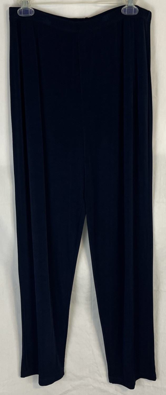Slinky Brand Knit Pants Womens Sz Large Navy Blue No Wrinkle Stretch Pull On