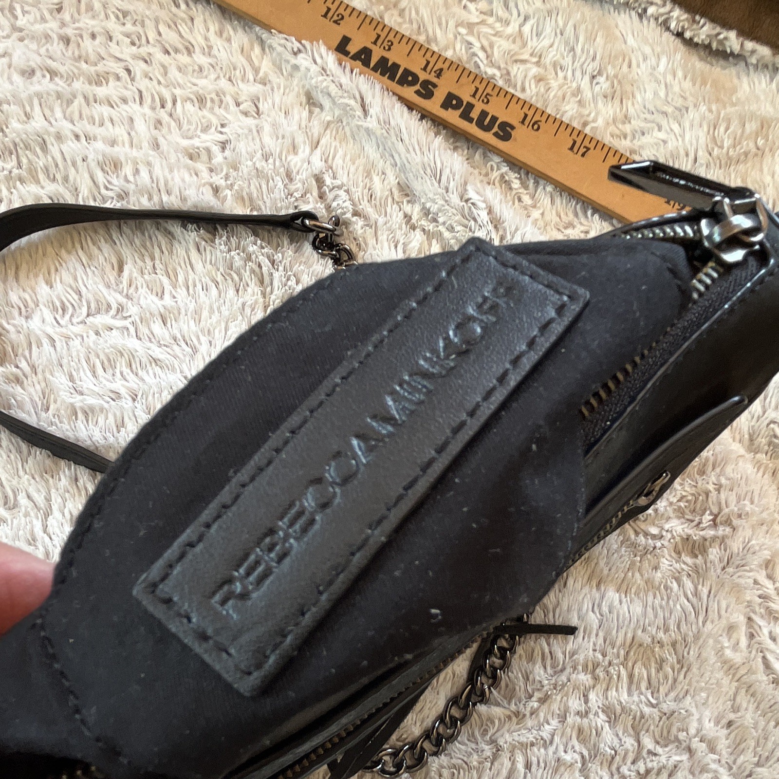 Rebecca Minkoff Black Pebbled Crossbody Bag Chain Strap Zip Outer Pocket Studs