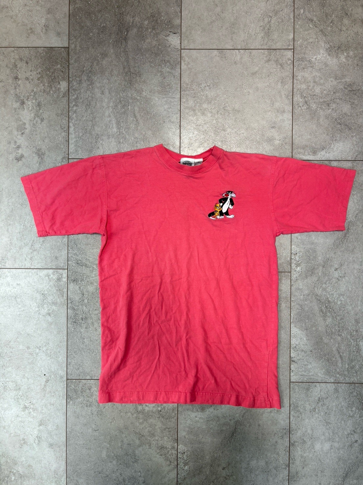 Vintage Looney Tunes Sylvester Tweety T Shirt Pink Small Embroidered 100% Cotton