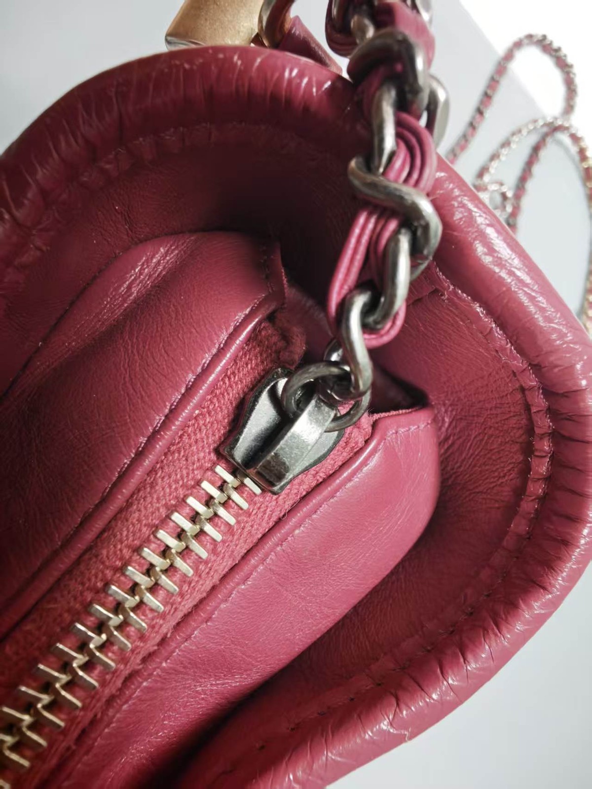 Chanel Gabrielle A91810 Red Chevron Calfskin Crossbody Bag with CC Charm