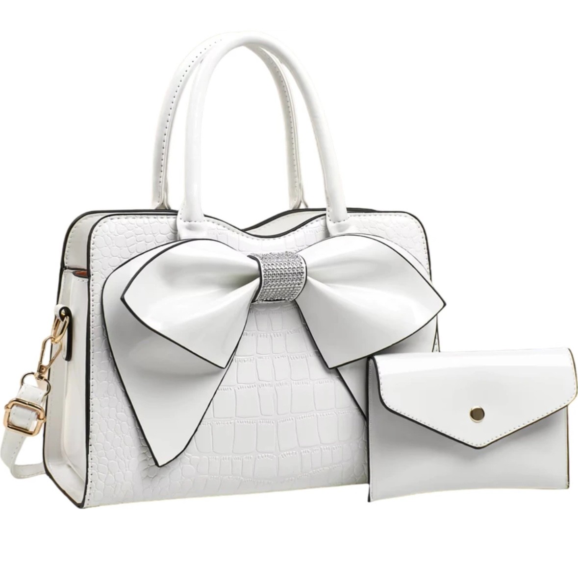 Women’s Luxury PU Leather Bow Tote Handbag 2Pc Satchel Shoulder Bag Wallet
