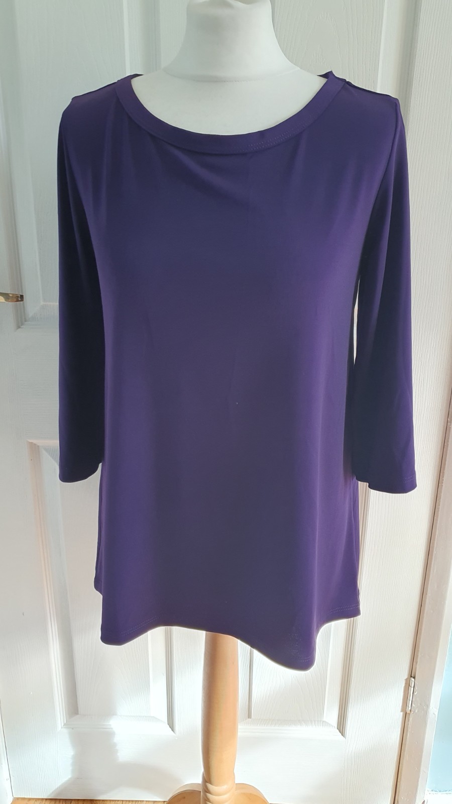 Kim & Co Top 3/4 Sleeve Wide Neck Top Deep Purple New Size Small