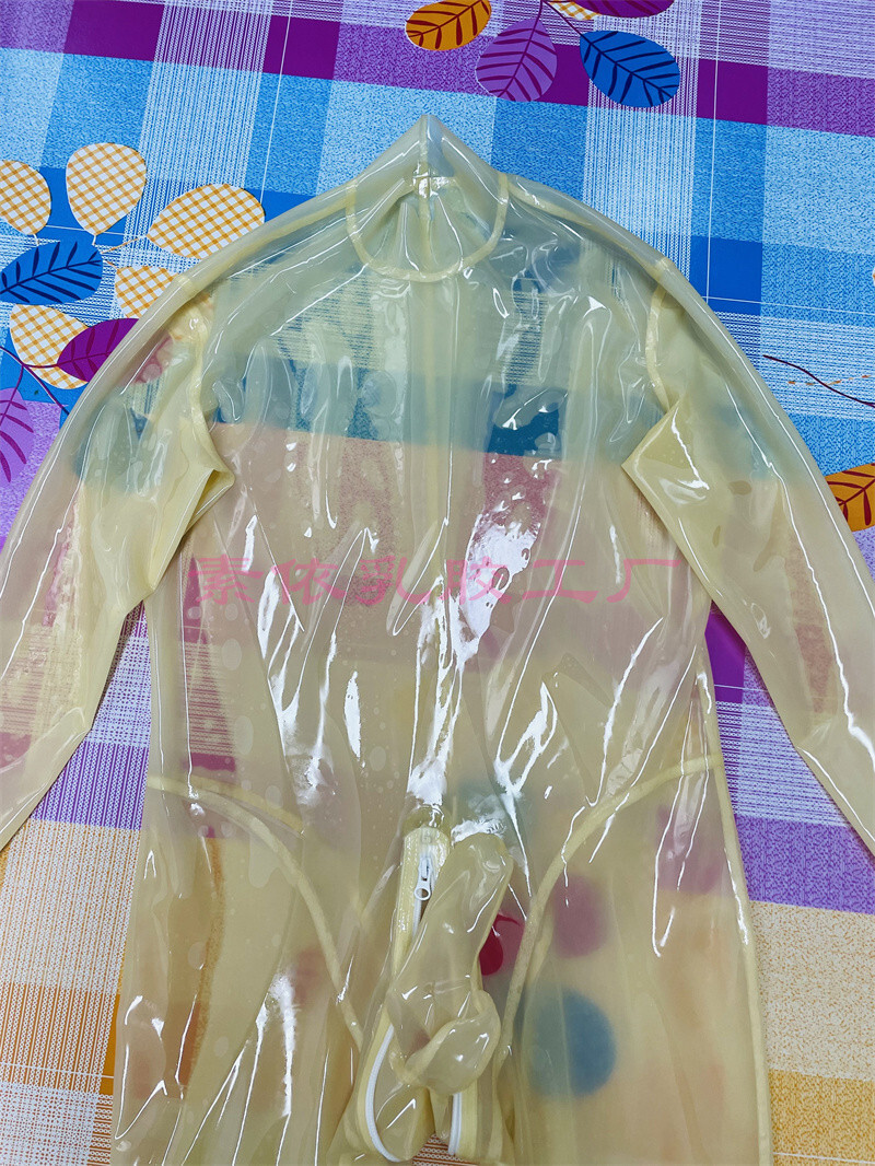 Men transparent latex catsuit with gloves&hidden type Penile sheath back zip US