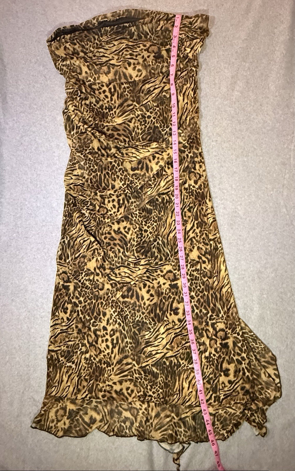 Women’s Strapless Leopard Animal Print Ruffle Maxi Dress Stretch Pullover 2XL