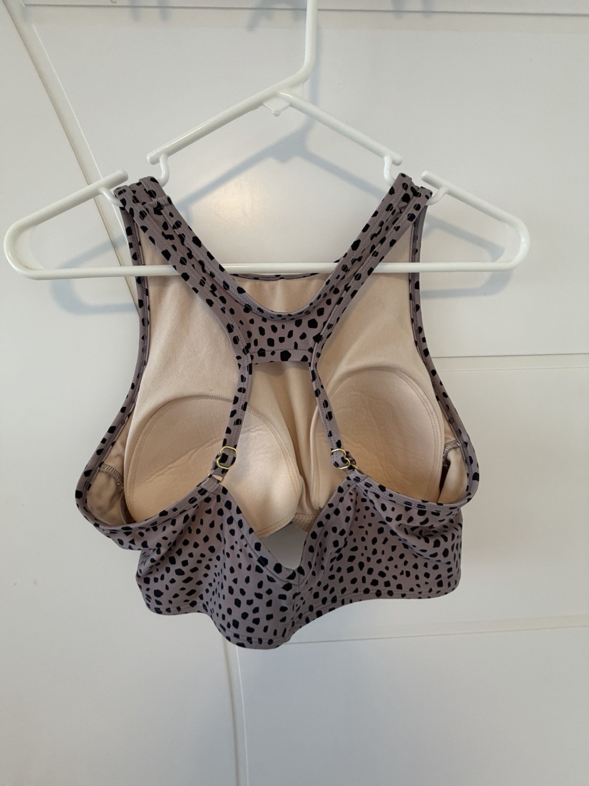 Kona Sol L Swim Crop Top Wireless Padded Black Dot Lavender High Neck Twist