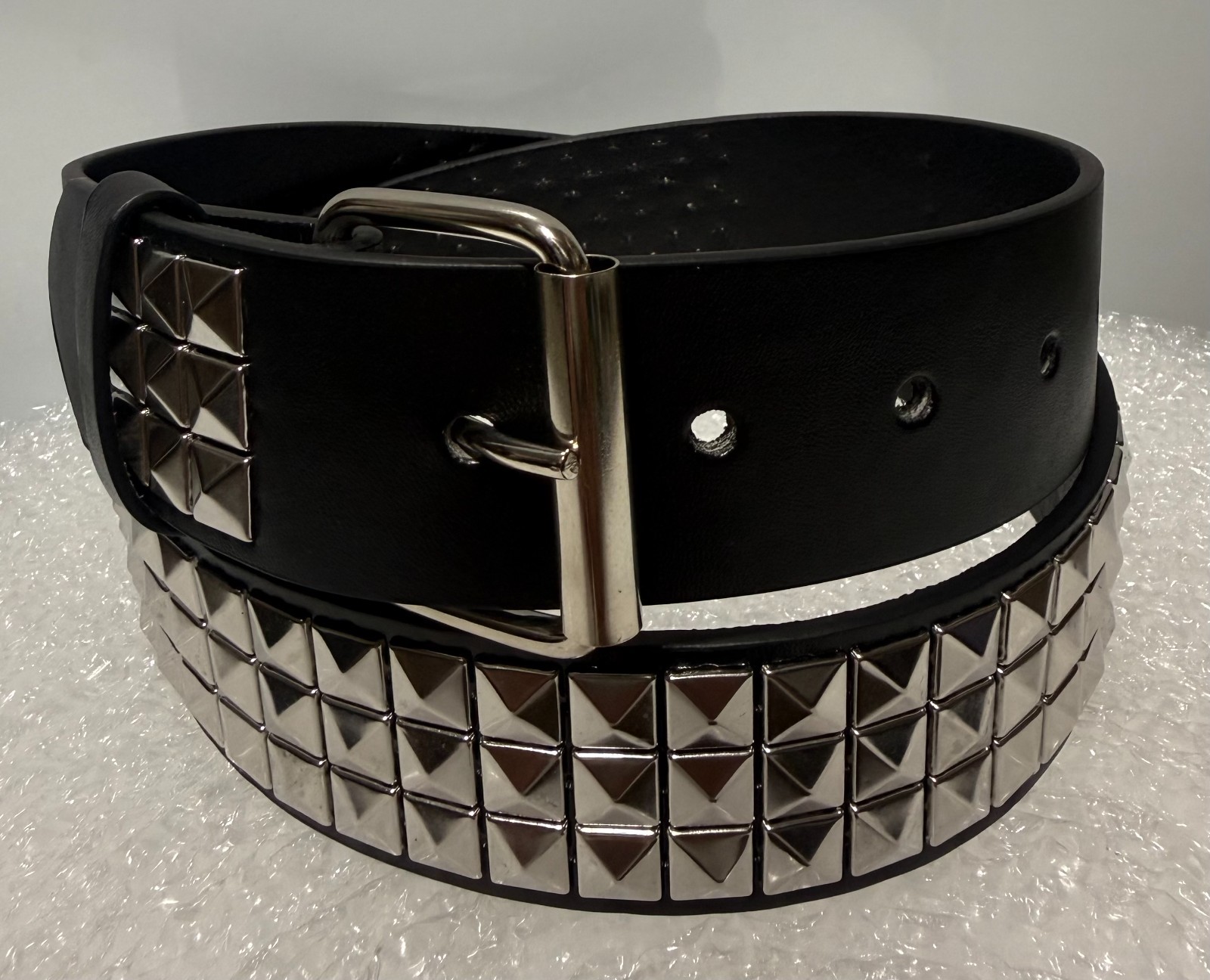 Studded Leather Belt Men Women Unisex 3Rows Metal Pyramid Punk Rock Goth Emo NEW