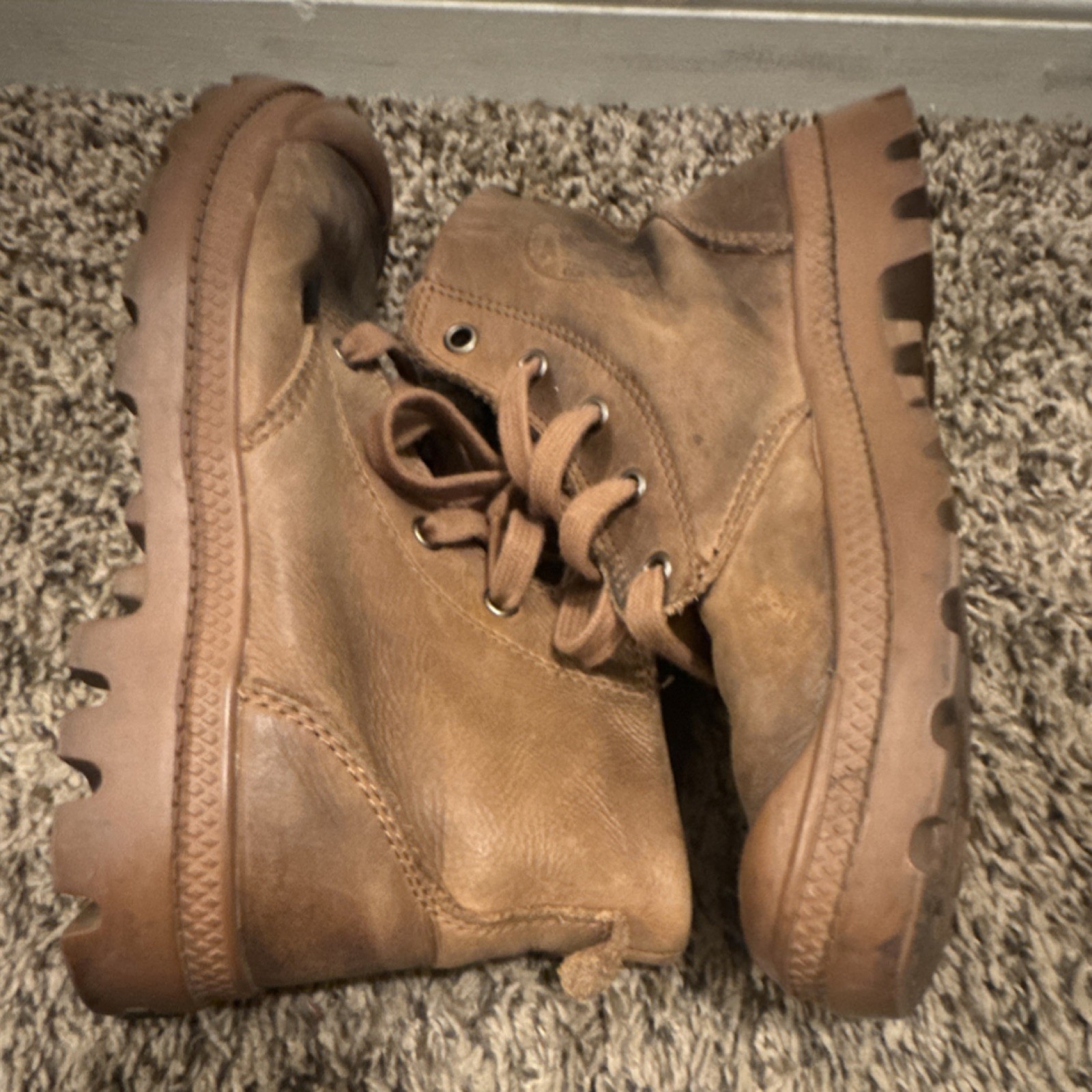 Palladium Brown Leather Combat Lace-Up Ankle Boots Rugged Rubber Sole Men’s