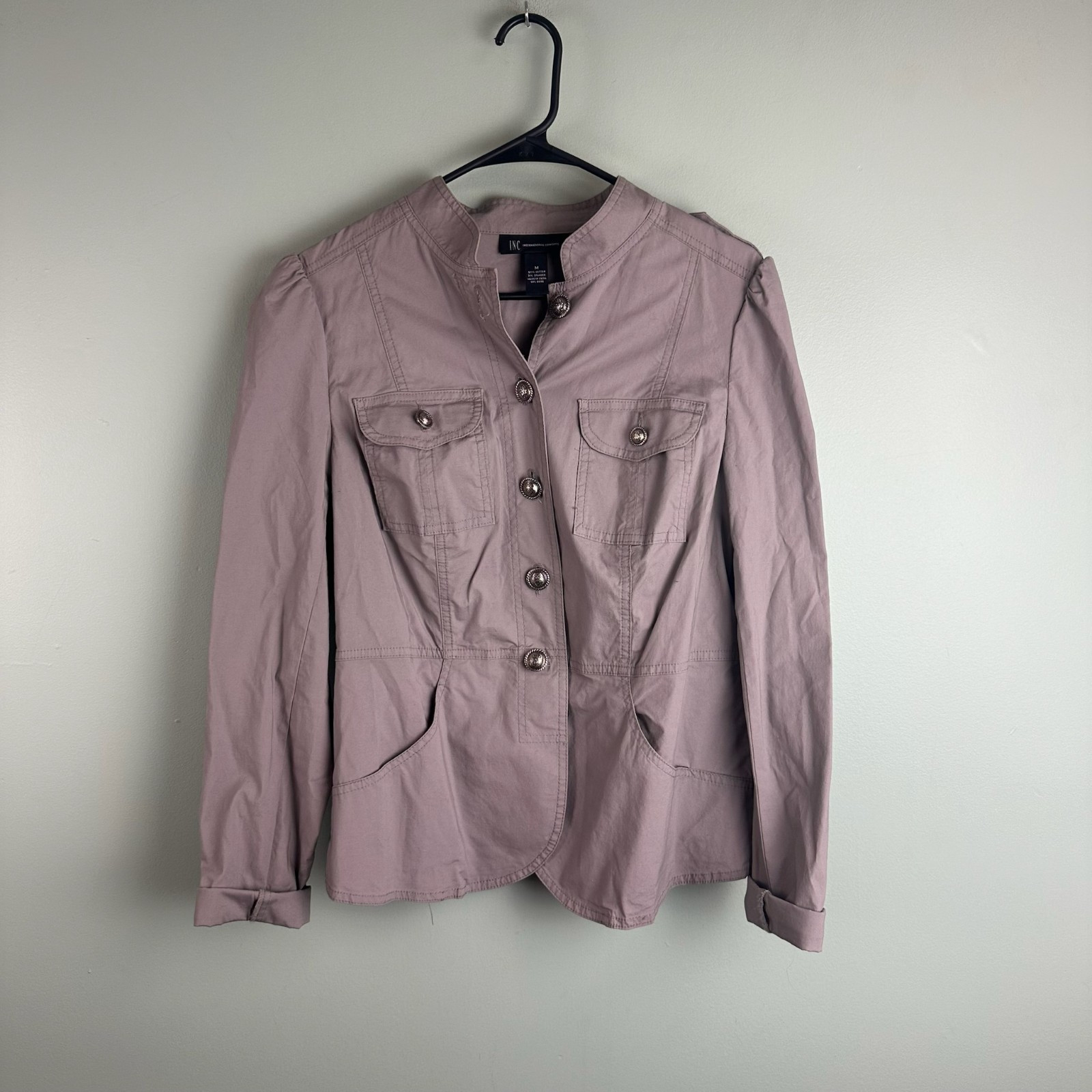INC International Concepts Taupe Button Accent Safari Style Lightweight Jacket M