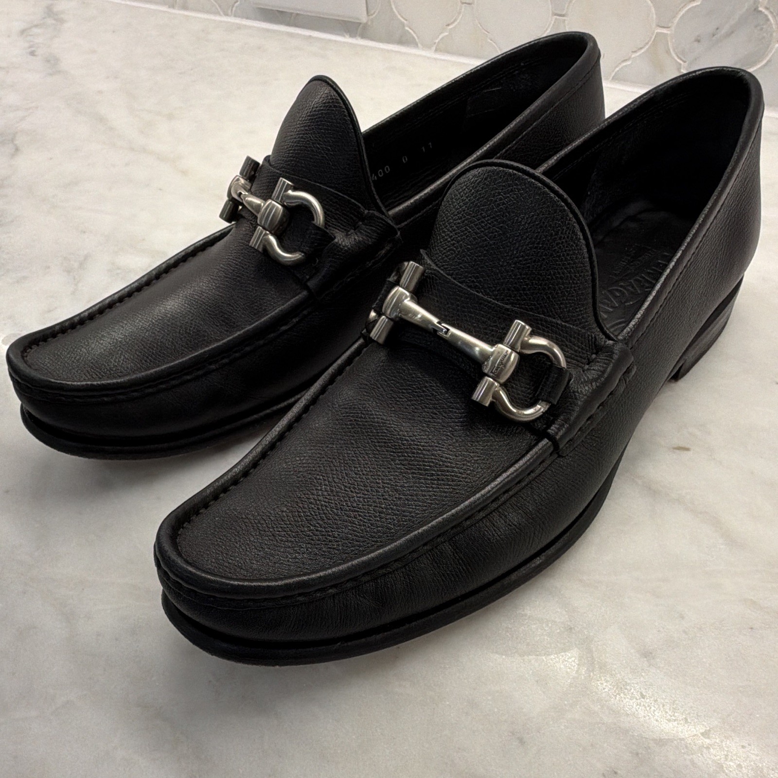 Salvatore Ferragamo Men’s Black Leather Horsebit Loafers Slip-On US 11 D