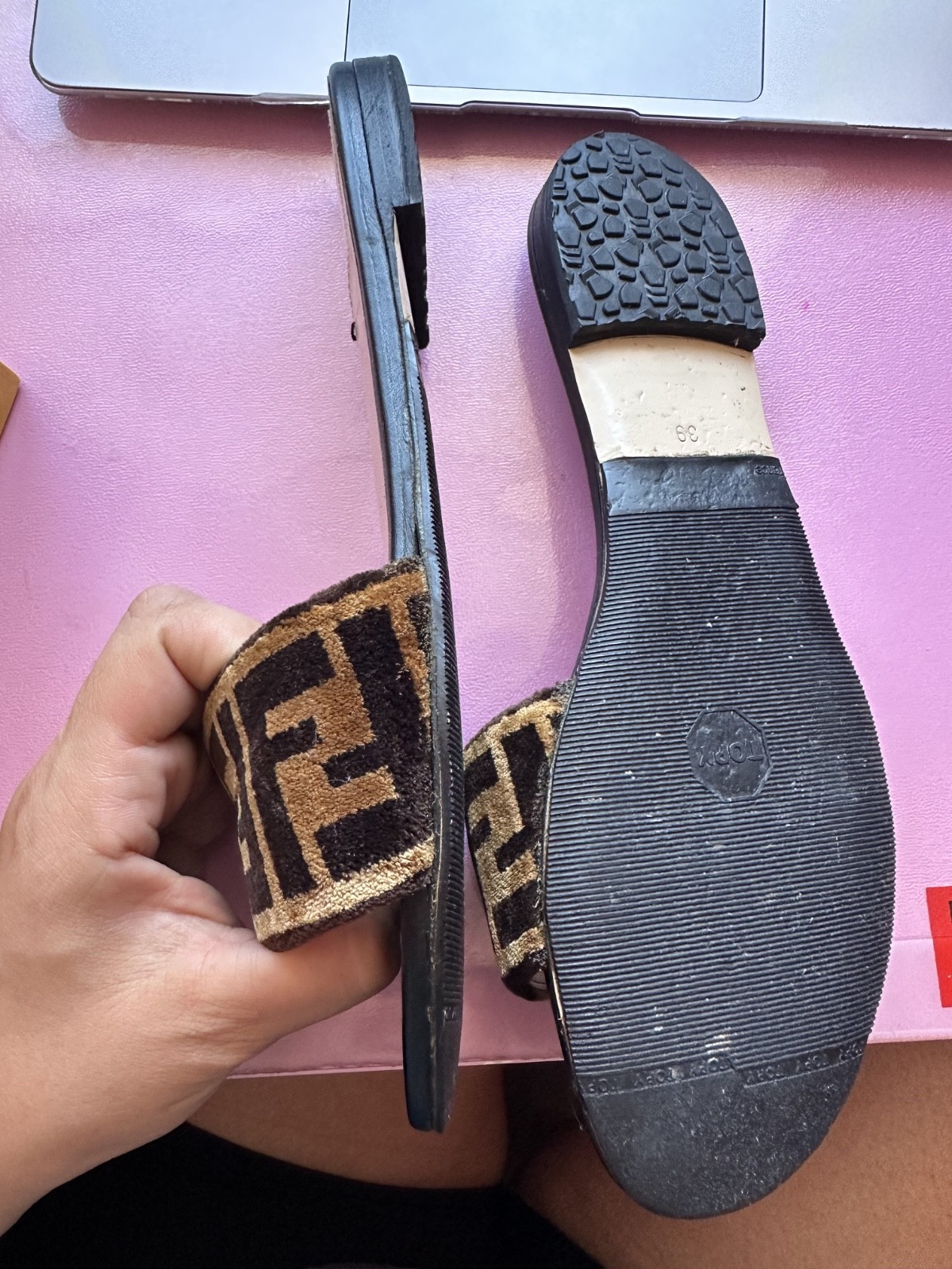 Fendi Velvet FF Slides Size 39