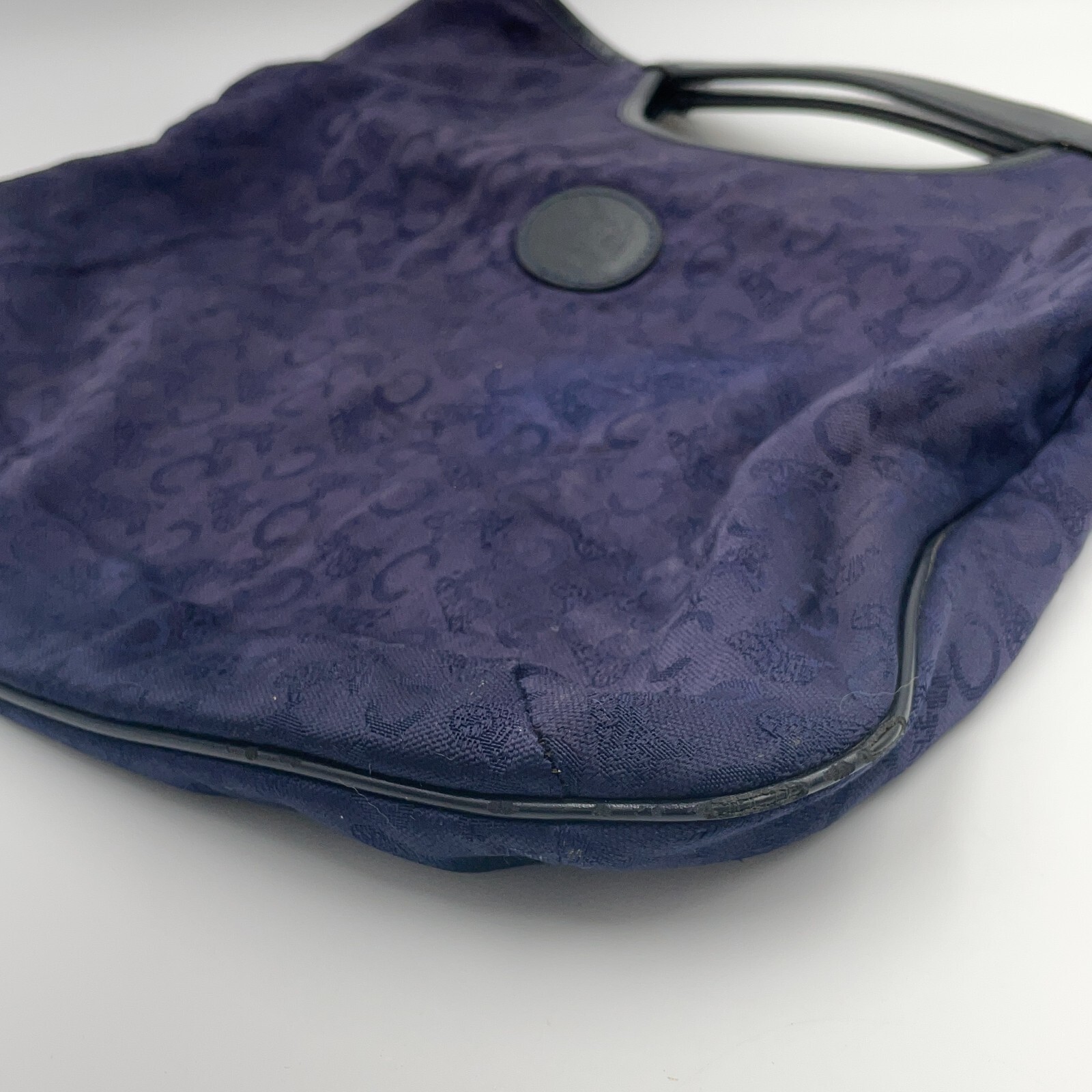 CELINE C Macadam Canvas Hand Bag Navy Auth Japan Vintage 714