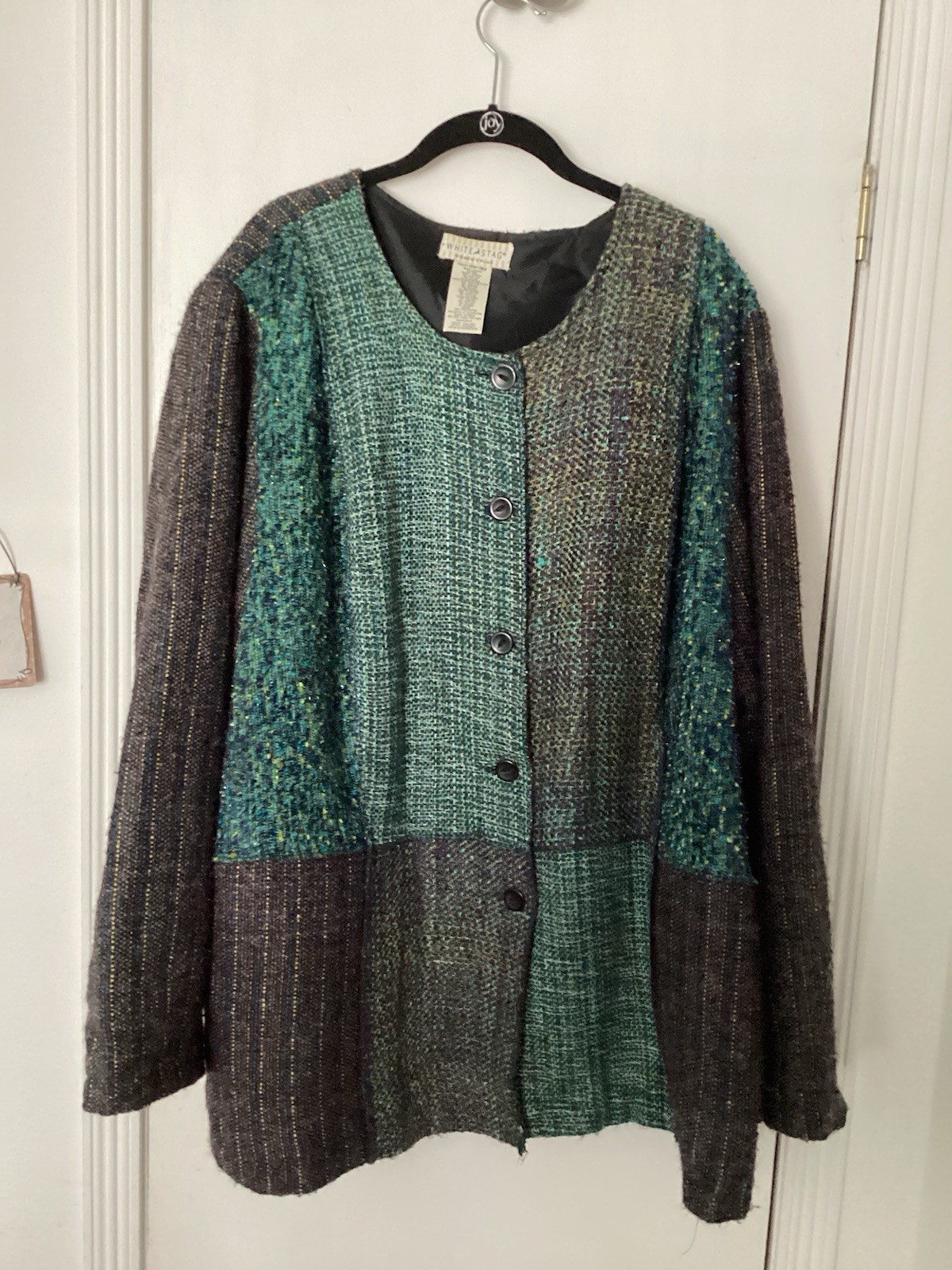 White Stag Women’s Plus 26W/28W Teal Gray Colorblock Button Front Jacket