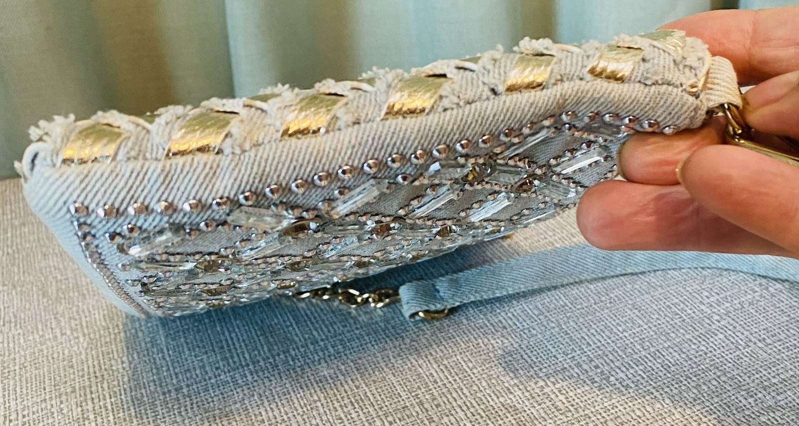 Super Cute Studded Clutch Purse – Denim with Bling!