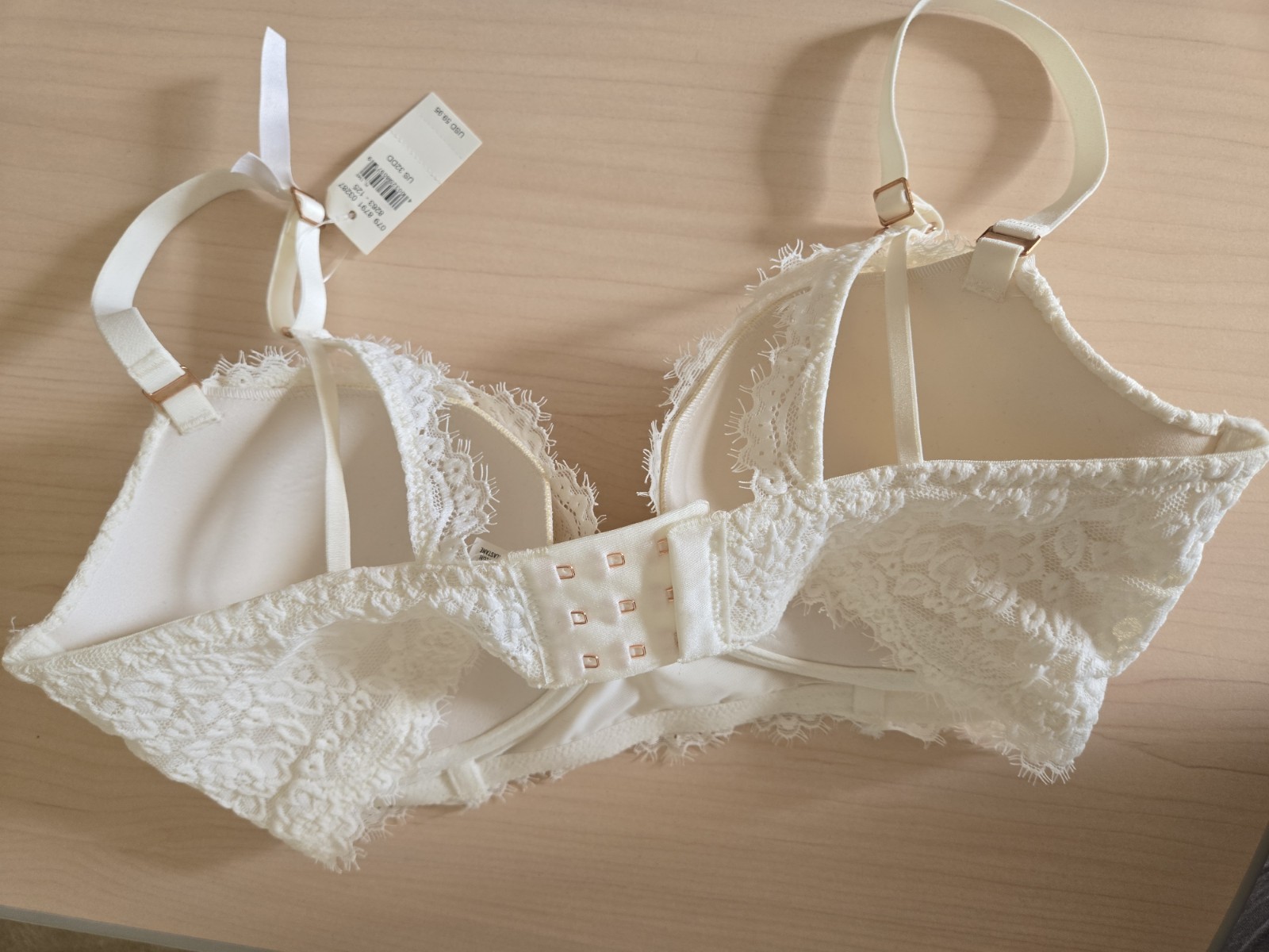 Aerie Real Power Balconette Lightly Lined Eyelash Lace Bra 32DD Off-White Cream