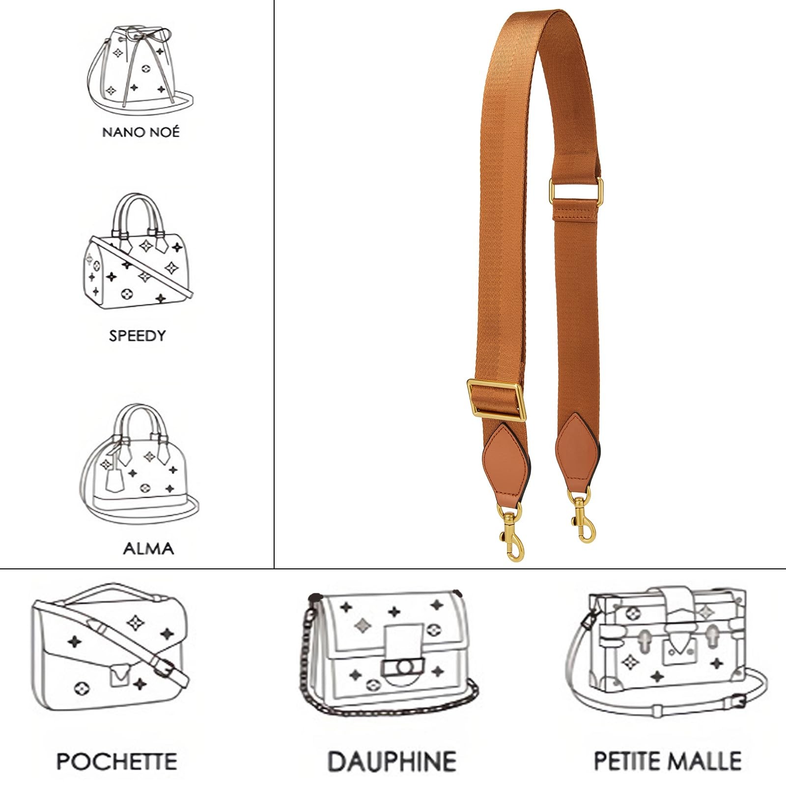 HUADEK Purse Strap Replacement 34 – 51 in（86-130cm）Wide:1.5″(3.8cm), Brown